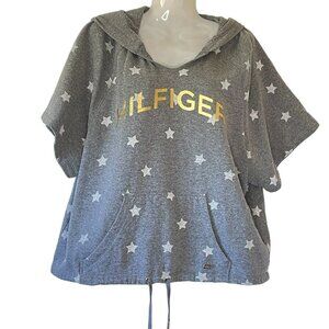 Tommy Hilfiger Sport Hoodie Oversize Grey has White Stars Gold Metallic Spellout
